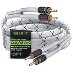 GearIT 12AWG Premium Heavy Duty Braided Speaker Wire Cable (10 Feet) Dual Gold Plated Banana Plug Tips - in-Wall CL2 - Oxygen-Free Copper (OFC) White