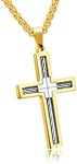 Rockyu Jewelry Brand Necklace Men's Gold 18K Gold Silver Popular Cross Pendant Stainless Steel Necklace Finish Hypoallergenic Antique Style (Gold and Silver) Stainless Steel