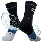 DRYMILE Slim Waterproof Socks, Thin Moisture Wicking Winter Waterproof Socks for Men & Women, Golf, Cycling - Crew (XL, Black and Blue)