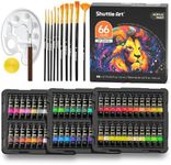 Acrylic Paint Set, Shuttle Art 66 Colors 22ml/Tube with 3 Paint Brushes, Professional Quality, Rich Pigments, Non-Toxic for Artists Beginners and Kids Painting on Canvas Wood Clay Fabric Ceramic Craft