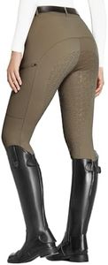 FitsT4 Sports Women's Full Seat Riding Tights with Zipper Pockets Horseback Riding Pants Equestrian Breeches for Women Dark Brown XL