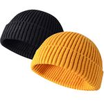 JFAN Men's Beanie Hats Winter Knit Daily Wearing Roll up Fisherman Beanie Hat Black & Yellow