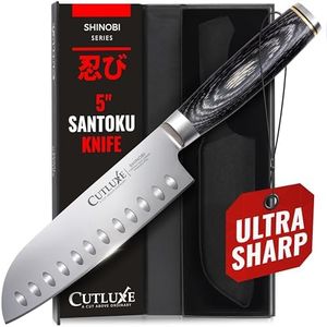 Cutluxe Santoku Knife – Ultra Sharp 5 Inch Vegetable Japanese Knife for Chopping, High Carbon Stainless Steel Blade, Full Tang Pakkawood Handle – Shinobi Series