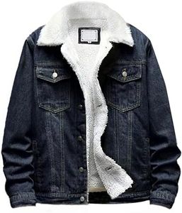 Omoone Men's Lapel Sherpa Fleece Lined Thicken Denim Jean Trucker Jacket Coats(0176-Indigo-L)
