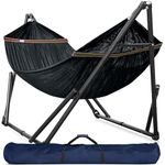 Tranquillo Hammock 600 lbs Capacity, Instant 20s Foldable Hammock Stand, 3-Year Warranty Hammock with Stand, 2 Person Camping Hammock Revolutionary Portable Hammock No Screws, Premium Hammocks, Black