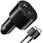 USB C Car Charger,60W Super Fast Dual Car Charger (45W+15W) PD&QC 2.0 3A with USB C to C Cable Dual Port Car Adapter for Samsung A14 A15 A23 A55 A35 A54 A34 A53 A33 S24 Ultra S22 S20FE Z Flip5 Z Fold5