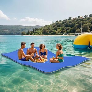 DWVO 9' X 6' Floating Water Mat with Storage Straps, Lily Pad Floating Mat for Outdoor Water Activities, 3-Layer XPE Foam Water Mat for Lakes, Pools, River, Ocean