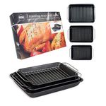 Set of 3 Roasting Baking Tin Trays & Racks Cooking Oven Dish Bakeware Non Stick