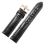 RAYESS 19mm 20mm 21mm 22mm Genuine Leather Watch Band Replacement for Vacheron Constantin Patrimony VC Black Blue Brown Cowhide Strap (Color : Black White-Rosegold, Size : 18mm)