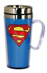 Spoontiques - Insulated Travel Mug - Superman Logo Coffee Cup - Coffee Lovers Gift - Funny Coffee Mug - 15 oz - Blue 1 Count (Pack of 1)