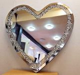 DEENZ Heart Shape Gatsby Crushed Diamond Crystal Glass Frame Silver Bevelled Wall Mirror 70x70cm Bling