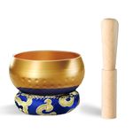 REGIS Tibetan Singing Bowl Set ， Mindfulness, and Stress Relief zen decor，Bowl Handcrafted in Nepal for Healing and Mindfulness (gold)