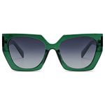 SOJOS Retro Square Cateye Polarized Sunglasses Womens Trendy Oversized Designer Shades SJ2205, Clear Green/Grey