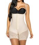 YIANNA Shapewear for Women Firm Tummy Control Bodysuit Hook High Compression Fajas Colombianas Body Shaper Zipper Crotch Butt Lifter Beige L 7260