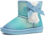 KRABOR Toddlers/Little Girls Boots,Glitter Warm Winter Snow Shoes with Cotton Lining and Cute Bow Blue Size 7