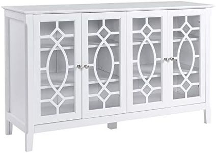 HOMCOM Sideboard Buffet Cabinet, Kitchen Storage Cabinet, Glass Door Accent Cabinet with Adjustable Shelves, White