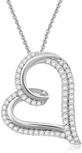 Jewelili Heart Necklace Pendant with Natural White Round Diamonds in Sterling Silver or Yellow Gold over Sterling Silver 1/2 CTTW, 18 inch Rolo Chain, Metal, Diamond