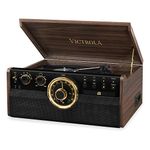 Victrola Empire Bluetooth Record Player – 6-in-1 Music Centre with 3-Speed Record Player with Built-in Speakers, CD, Cassette Player, FM Radio and RCA Line Out, Expresso (VTA-270B)