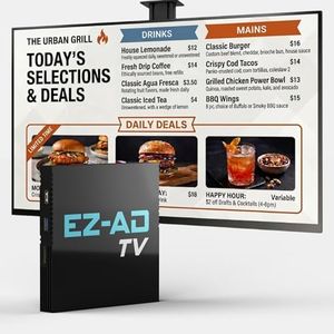 EZ AD TV Digital Signage Player - Signage For Business & Electronic Menu Board- Auto-Post Content On Digital Display Board, Cloud Controlled 4K Media Player + Mobile App W Free AI Designer & Templates