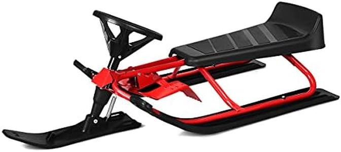 Goplus Snow Racer Sled, Ski Sled Slider Board with Twin Brakes, Steering Wheel, Retractable Pull Rope, Snow Bike Sled for Toddlers Age 4 & up, Holds Two Kids/a Teenager/an Adult (44 INCH)