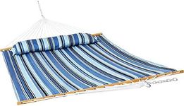 Sunnydaze Outdoor Quilted Fabric Hammock - Two-Person with Spreader Bars - Heavy-Duty 450-Pound Capacity - Misty Beach