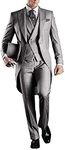 Men Grey Tailcoat Suits Slim Fit 3 Piece V-Neck One Button Wedding Suits Groom Tuxedos 38/32