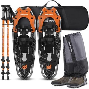 Odoland 4-in-1 Snowshoes Snow Shoes for Men and Women with Trekking Poles, Carrying Tote Bag and Waterproof Snow Leg Gaiters, Lightweight Snow Shoes Aluminum Alloy, Orange+Black, Size 30''
