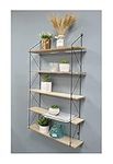 spot on dealz® 5 Tier Modern Black floating decorative hanging shelves with MDF Oak wood and metal wire frame bookshelves industrial wall mounted display shelving unit, Living Room furniture