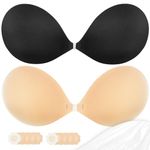 FlexaStick Sticky Push up Bra, Invisible Strapless Bras for Backless Dresses with Reusable Adhesive & Nipple Covers (2 Pairs), Beige & Black, D