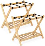 ForestFusion Luggage Racks, Wood Luggage Rack for Suitcases, 100% Solid Wood, Foldable, Suitcase Stand With Storage Shelf for Guest Room, Hotel, Bedroom, Holds Up to 200 Lbs, Natural Beige