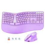 MEETION Ergonomic Keyboard and Mouse Wireless Combo, Bluetooth/2.4G Ergo Split Keyboard with Palm Rest, 4 DPI Adjustable Wireless Mouse, Full Size Rechargeable Keyboard for Windows/Mac/Android Purple