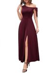 BeryLove Women's Elegant Formal Wedding Guest Dresses One Shoulder Tie Strap Split Maxi Cocktail Dress, Burgundy, X-Large