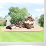 Sunhoo Cat Window Hammock Bed Foldable Windowsill Perch Cordless Kitty Seat with 4 Strong Suction Cups for Large Indoor Cats Window Sill Ledge Heavy Duty Hold up to 55lbs (Beige, M)