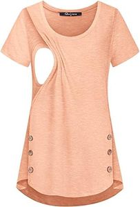 connche Maternity Tops and Blouses, Quinee Women Scoop Neck Cap Sleeve Summer Loose Fashion Nursing Tunic for Leggings Breastfeeding Pumping Clothes Knitting Basic Tee Shirts Coral