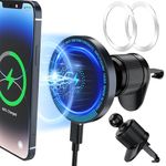 Mag safe Car Mount Charger [No Heat Charging], 15W Wireless Car Charger Phone Holder, Magnetic Car Mount for Cell Phone Fast Charging Mag safe Vent Mount Charger Fit iPhone 15 14 13 12 & Mag Safe