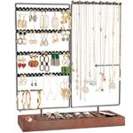 ProCase Earring Holder Necklace Organizer Jewelry Stand, 144 Holes Jewellery Organizers Earring Display Storage Rack with Removable Wooden Ring Tray for Bracelets Rings, Gifts for Women Girls -Black