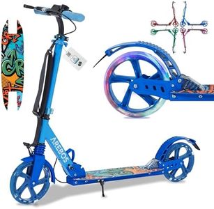 Arebos Trottinette réglable en Hauteur | Pliable | Sangle de Transport Incluse | Roues LED | Frein de pédale à Main | Suspension Avant-arrière | Enfants & Adultes | Charge maximale 100kg | Bleu