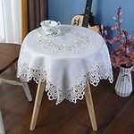 Inmerget Small Square White Tablecloth Elegant Lace End Beside Table Table Cover for Wedding Party Home Kitchen Living Room Decoration 85x85cm