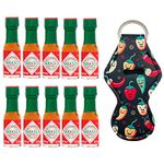 Original Tabasco Hot Sauce Bottles - 10 Pack Mini Hot Sauce Miniature Bottles with Red Chili Pepper Keychain Ring Holder - Great Portion Control for Hot Sauce Lovers - 3.7ml