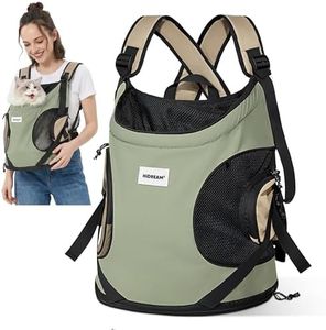 ALLSOPETS Dog Carrier Backpack, Portable Pet Travel Bag for Cats and Small Dogs with Safety Strap, Breathable and Secure for Hiking Travel and Motorcycle Rides (Olive Green)