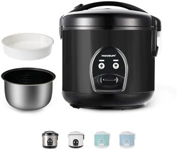 MOOSUM Rice Cooker with One Touch & Food Steamer,0.8L-5 cup,For 2-5 People,Fast Cooking Without Burning,Removable Non-Stick Coating incl,Keep-Warm 24h, Silver, Black