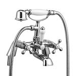 Wasserrhythm Bath Mixer Taps with Shower Attachment Victorian Traditional Telephone Bathroom Bathtub Filler Tap Deck Mounted Cross Dual Handle Handhled Shower