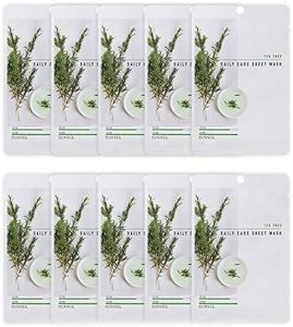 EUNYUL Daily Care Face Mask Pack Tea Tree 22 ml x 10 Pieces Vegan Korean Skin Care Hypoallergenic Tencel Leaf & Natural Ingredients