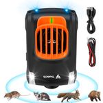 Rodent Control Ultrasonic Mouse Repellent with Strong Light, Intelligent Detection Vehicle Rat Repeller for Mice, Mink, Insect, Squirrel, 360° Protection Rodent Deter for Car, RV, Garage, House