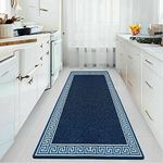 PHP Carpet Runners for Hallways Non-Slip Long & Wide Heavy-Duty Plain Super Absorbent Area Rugs, Stair Carpet and Kitchen Anti-slip Floor Mats - Greeky Rug (Blue & Cream, 66 x 120 cm - S Runner)