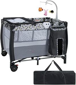 3 in 1 Baby Playard, Convertible Playpen Baby Bassinet w/ Changing Table, Foldable Travel Cot with Music Box, 3 Hanging Toys, Lockable Wheels, Oxford Carry Bag, Travel Cot Portacot, Bedside Sleeper for Infants Toddlers, Grey