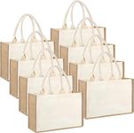 MSYU 8 Pack Burlap Tote Bags, Reusable Jute Tote Beach Bags with Handles Gift Totes Grocery Bags for Women DIY Embroidery, Party