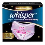 Whisper Super Absorbent Period Panty, 6 L-XL Pants, 360 Degree Leakage Protection for Heavy Flow, Panty like Fit for Full back Coverage, Absorbs Heavy Gushes, Silky Soft, Comfortable Feel-Women