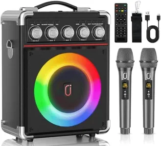 HWWR Karaoke Machine, Portable Karaoke Speaker with 2 Wireless Microphones for Adults Kids, PA System with Echo/Bass/Treble Adjustment & DJ Lights for Home Party Gathering, USB/AUX/REC/TWS/Live