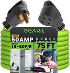 GEARit 50-Amp Extension Cord for RV and EV, 250-Volt, 4-Prong, Compatible with Tesla Model 3 Model Y Model X Model S, NEMA 14-50P to 14-50R 6/3, 8/1 STW AWG Gauge, Charging, Waterproof, 75 ft, Green